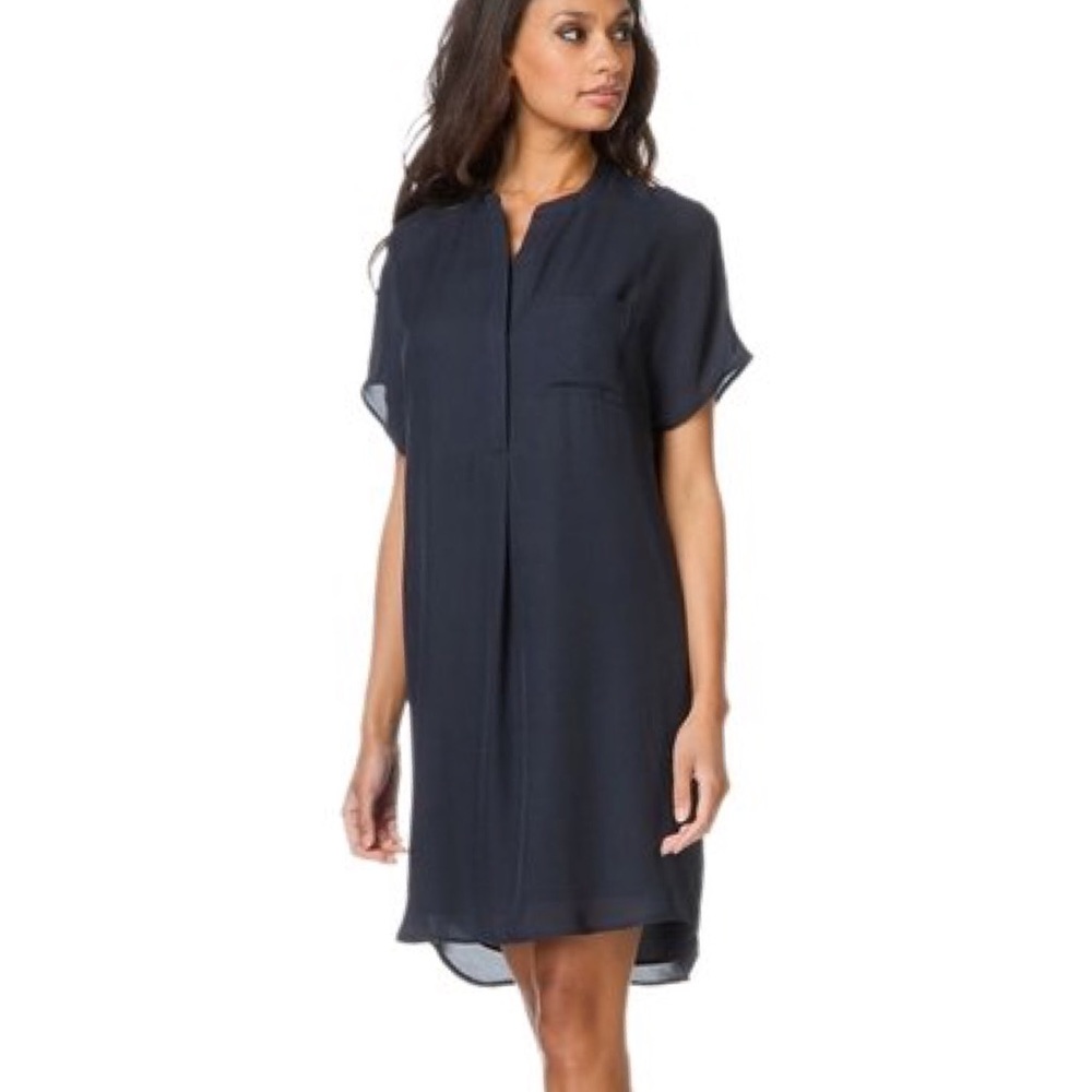 Vince Navy Short-Sleeve Shift Dress